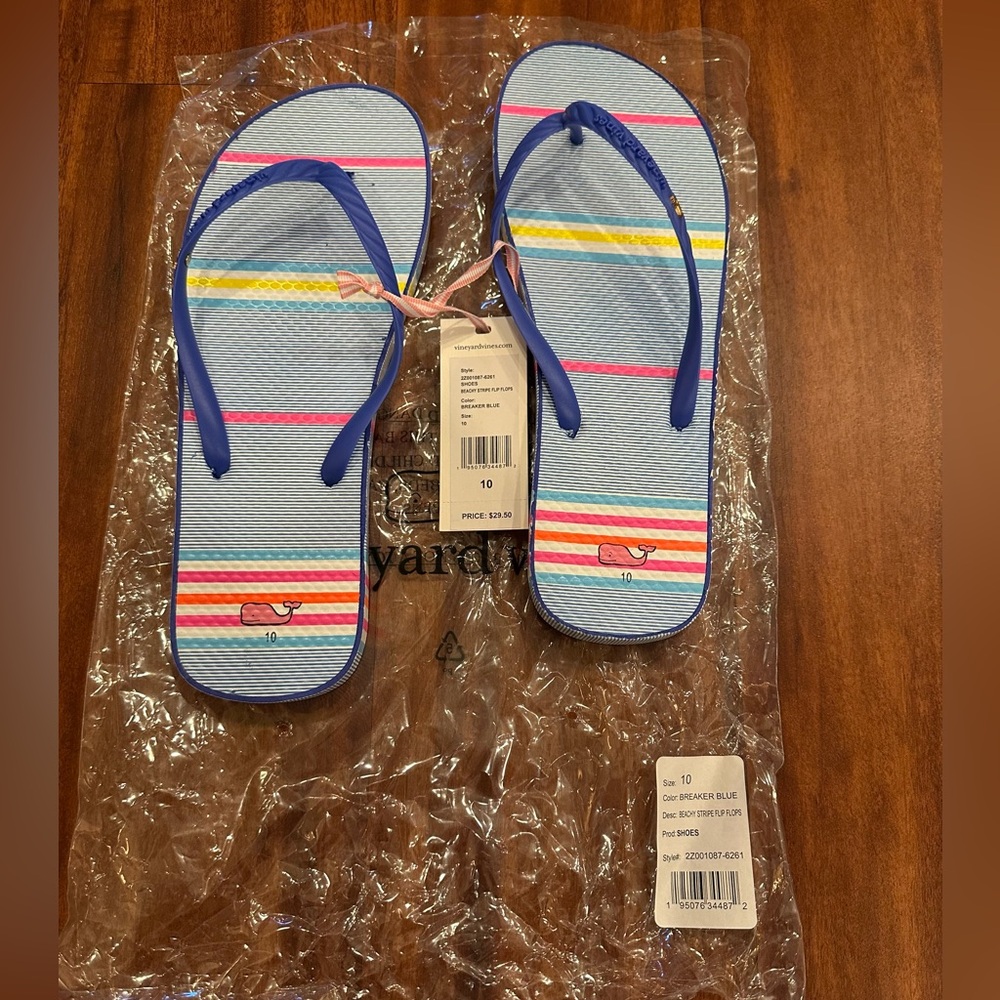 Vineyard Vines Breaker Blue Striped Flip Flops NWT SIZE 10
